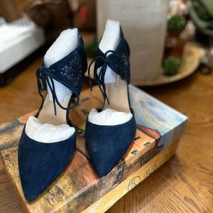 Brand New in the box in their shoe protectors Suede blue Bella Vita shoes.